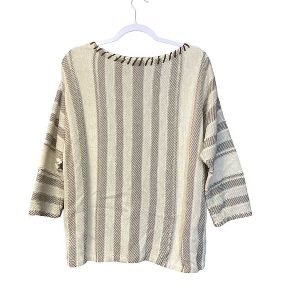 Women's Vintage Chaps Knit Beige Striped Lagenlook Sweater Size Large - Picture 1 of 12